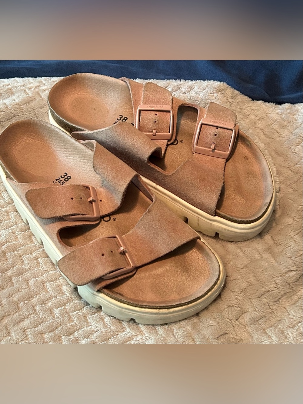 Birkenstock Papillio Arizona Chunky Suede Platform Sandals Size 38 / US 7 Pink
